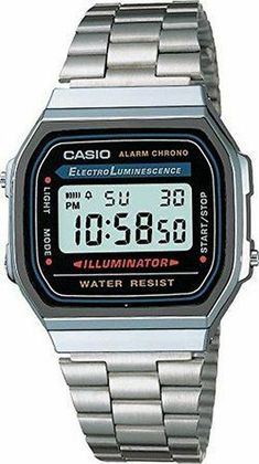 Brand NEW!   This classic Casio watch design never times out of fashion. Made with a stainless steel case, bezel and matching link bracelet, the Electro Luminescence features a digital display with EL Backlight and a convenient day-and-date calendar. With its daily alarm, hourly time signal and auto calendar, you'll never need to worry about missing another appointment, and sports lovers will make quick use of its 1/100 second digital stopwatch. Powered by quartz movement, this timeless Casio watch is equipped with a seven-year battery life.   Quartz movement Protective mineral crystal protects watch from scratches Case diameter: 32 mm EL Backlight, 37.5 x 33.5 x 9.5mm / 58g   - All international buyers are responsible for all tax, duties and/or customs fees. Casual Watches With Analog Display And Rectangular Dial, Classic Digital Watch With Rectangular Dial And Date Display, Casual Silver Watches With Subdials, Silver Analog Display Watch, Silver Classic Digital Watch With Date Display, Classic Silver Digital Watch With Date Display, Casual Silver Chronograph Watch With Round Dial, Casual Silver Watch With Stopwatch, Casual Silver Chronograph Watch