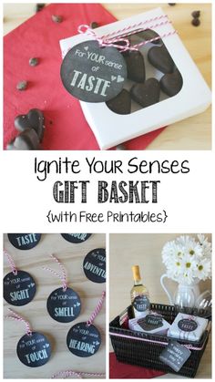 the gift basket with free printables is shown