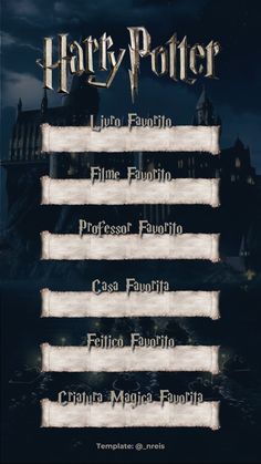 the menu for harry potter is shown in this screenshote image, which appears to be