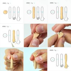 instructions on how to make miniature toothbrushes for dollhouse dolls, including hands and feet