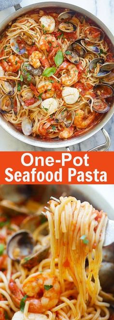 one pot seafood pasta is an easy and delicious dinner that's ready in under 30 minutes