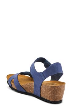 Adjustable straps allow for a customized fit on a supple suede sandal lifted by a modest platform and cork-wrapped wedge heel. 2" heel; 3/4" platform Adjustable straps with hook-and-loop closures Contoured footbed Leather upper and lining/synthetic sole Made in Spain Adjustable Round Toe Wedge Sandals With Cork-bed Midsoles, Cork Wedge Sandals With Heel Strap And Round Toe, Cork Sandals With Heel Strap And Wedge Heel, Open Toe Cork Wedge Sandals With Heel Strap, Cork Open Toe Sandals With Heel Strap, Cork Wedge Sandals With Removable Insole And Ankle Strap, Suede Ankle Strap Sandals With Cork-bed Midsoles, Cork Open Toe Sandals, Casual Suede Wedge Sandals With Heel Strap