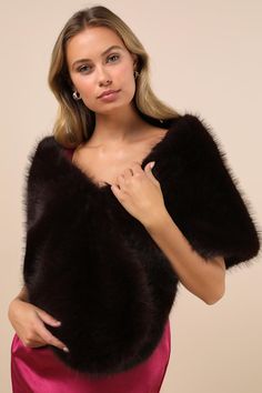 The temps may be falling, but the vibes you'll bring will be more glamorous than ever, thanks to the Lulus Posh Posture Brown Faux Fur Stole! Soft and sleek faux fur covers this rectangular stole that has a shiny satin underside and a hook-and-eye closure to ensure secured wear. 62" Long And 14" Wide. 100% Polyester. Hand Wash Cold. Do Not Bleach. Do Not Tumble Dry. Do Not Iron. Imported. Lulus | Posh Posture Brown Faux Fur Stole | 100% Polyester. Faux Fur Stole, Wedding Party Bridesmaid, Faux Fur Material, Faux Fur Scarves, Fur Stole, Leopard Print Scarf, Winter Looks, Womens Scarves, Classic Black