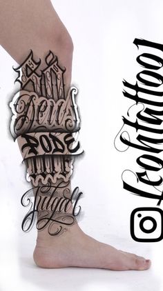 a woman's legs with tattoos and writing on them