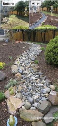 the before and after pictures of a rock garden