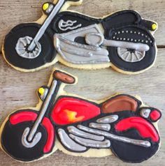 decorated cookies in the shape of a motorcycle