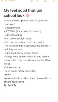 My feel good that girl school look Tips To Look Good At School, New School Advice, How To Be An It Girl At School, How To Have A Good Day At School, How To Be Hotter At School, How To Be Cool At School, How To Become That Girl In School, That Girl At School, How To Look Clean At School