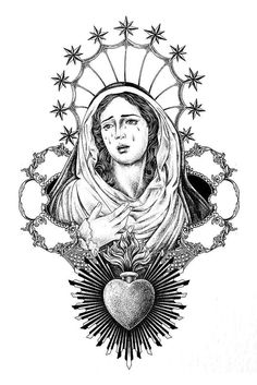 the virgin mary with her heart surrounded by stars