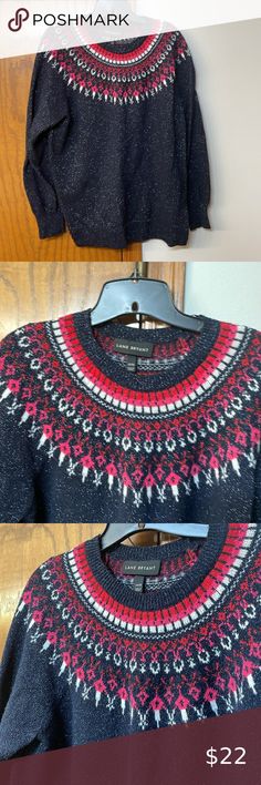 LANE BRYANT UGC Women’s Size 14/16 Blue Metallic Fair Isle Sweater Crew Neck Fair Isle Sweater, Fair Isle, Lane Bryant, Crew Neck Sweater, Crew Neck, Outfit Inspo, Fashion Tips, Blue, Clothes Design