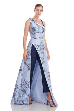 Jumpsuit Gown, Modern Jumpsuit, Blue Dawn, Beautiful Jumpsuits, Maxi Romper, Maxi Jumpsuit, Kay Unger, Ball Gown Skirt, Stretch Crepe