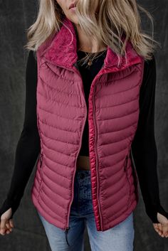 Olivia Mark - Soft Burgundy Padded Quilted Vest Chaleco Casual, Collar Details, Normal Body, Quilted Puffer Vest, Casual Outerwear, Vest Coat, Top Pants Set, Outerwear Vest, Sleeveless Crop Top