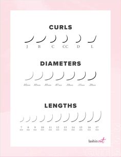 📍 Save this 📍 Curls on curls on curls. The curl, length and diameter make a wild difference to the end result. Lash Artists we know you know this but it is always helpful to have a diagram like this to explain to clients. ✨ Click the link in our bio to download a PDF diagram version of what you see here. A must to have on hand within your salon. Different Lash Curls, Artist Template, Lash Curls, Lash Course, Esthetician School, Lash Training, Lashes Tutorial