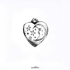 an ink drawing of a heart with stars on it