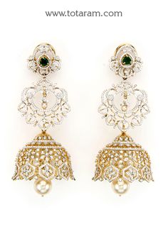 18 karat gold '4 in 1' detachable diamond jhumkas - diamond dangle earrings with color stones & culture pearls
  this product has inter changeable stones in the earrings
  width of the jhumka : 1.20 inches 


      elevate your style with our exquisite 18 karat gold '4 in 1' detachable diamond jhumkas from totaram jewelers, handmade in india. these stunning diamond dangle earrings are adorned with color stones & cultured pearls, adding a touch of elegance to any outfit. Bollywood Diamond Gold Jhumkas, Bollywood Gold Diamond Jhumkas, Bollywood Style Diamond Gold Jhumkas, Bollywood Style Gold Diamond Jhumkas, Diamond Gold Jhumkas For Reception, Gold Diamond Jhumkas For Reception, Yellow Gold Chandbali Jhumkas For Reception, Gold Arm Cuff, Diamond Jhumkas