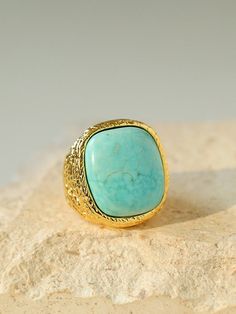 Pink Crystal Turquoise Square Rings - floysun Crystal Turquoise, Open Rings, Square Rings, Ring Sizes, Recycled Gold, Pink Crystal, Square Shape, Turquoise Ring, Natural Stone