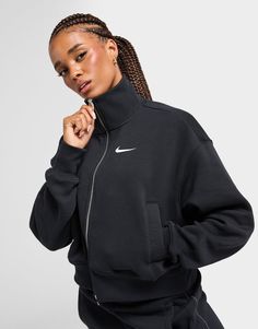 Upgrade your layers with this women's Pheonix Full Zip Track Top from Nike. In a Black colourway, this oversized top is cut from smooth Phoenix fleece for total comfort. It features a full-zip fastening and high-collar for adjustable coverage, with ribbed trims to hold the shape and dropped shoulders for extra room. With side pockets for storage, it's finished up with a Swoosh to the chest. Machine washable | Our model is 5'7" and wears a size small. Chest Machine, Oversized Top, Extra Room, Black Nike, Jd Sports, Buy Now Pay Later, High Collar, Black Nikes, Phoenix