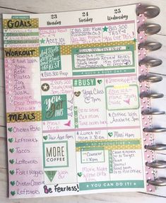 a planner with the words, goals and other things to do in it on top of a