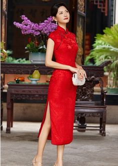 Elegant Red Cheongsam, Elegant Red Ao Dai With Stand Collar, Elegant Red Cheongsam With Stand Collar, Elegant Red Short Sleeve Ao Dai, Red Silk Fabric, Qipao Cheongsam, Qipao Dress, Embroidery Gifts, Cheongsam Dress