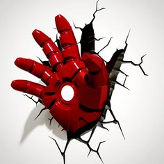 a red robot hand breaking through the wall