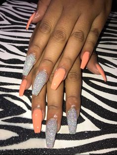 Follow: @Tropic_M for more ❄️ Peach Acrylic Nails, Nail Diamond, Acrylic Nails Coffin, Pretty Acrylic Nails, Dope Nails, Nail Shapes, Nail Polishes