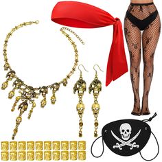 PRICES MAY VARY. 💀Funny and Complete set: Ahoy, mateys! Set sail with the RechicGu Pirate Costume Accessory Sets, perfect for adults looking to embrace their inner pirate. This set inclue 20pcs dreadlock beads to decoration the pirate braids,1x skull fishnet stocking,1x iconic pirate headscarf and 1x Eye patch printed with pirate logo ,The core of this set are 1pair skull talisman earrings and 1 pc statement necklace set, which allows you to better fit your character when dressing up as a pirat Pirate Braids, Pirate Role Play, Women Pirate, Pirate Logo, Pirate Costume Accessories, Pirate Cosplay, Role Play Costume, Pirate Theme Party, Dreadlock Beads