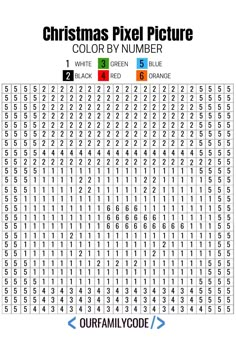 the christmas pixel picture color by number is shown in red, green, and blue