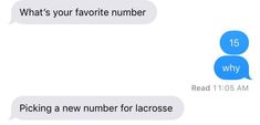 two text messages with the same number being sent to each other, and one is asking them what's your favorite number