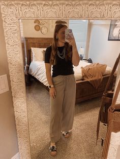 Business casual, western, cowhide, faux Navajo pearls, linen pants, neutral, office, western Beth Dutton Office Outfits, Western Office Outfits Summer, Western Business Casual Summer, Teacher Outfits Western, Western Outfits Women Work, Western Office Outfits Women, Western Teacher Outfits