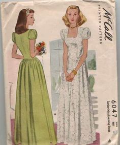 McCall 6047; ©1945; Junior Miss Evening Dress. | Vintage Patterns Wikia Bridal Sewing Patterns, Diy Prom Dress, Beautiful Evening Gowns, Bridal Gowns Vintage, Wedding Dress Patterns, Grandma's House, Gown Pattern, Vintage Dress Patterns