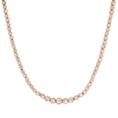 A classic diamond tennis necklace never goes out of style. A sparkly bauble like this beauty is an investment piece you can wear with anything and you'll enjoy for a lifetime. Available in 14k yellow, rose or white gold Approximately 3.09ctw diamonds G-H color, SI clarity Measures 16" in length By Curated by AB Rose Gold Diamond Tennis Necklace With Brilliant Cut, Rose Gold Brilliant Cut Tennis Necklace For Anniversary, Anniversary Rose Gold Brilliant Cut Tennis Necklace, Classic Cubic Zirconia Tennis Necklace With Bezel Setting, Rose Gold Round Tennis Necklace In Fine Jewelry Style, Rose Gold Round Tennis Necklace, Classic Rose Gold Round Tennis Necklace, Classic Rose Gold Tennis Necklace, Rose Gold Fine Jewelry Tennis Necklace