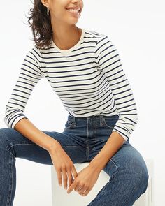 Factory: Long-sleeve Striped Everyday Tee For Women Fall Suit, Artist Tees, J Crew Style, Womens Crewneck, Tees For Women, Matching Family Outfits, Tops Fall, Knit Tees, Family Outfits