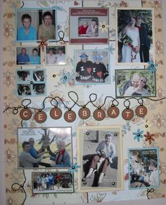 a collage of pictures and words on a white board with flowers, hearts, and ribbons