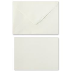 an open envelope with white paper on the front and back side, set against a white background