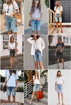 Merrick's Art | Style + Sewing for the Everyday Girl Capri Shorts Outfit, Jean Bermuda Shorts Outfit, Cute Short Outfits, Long Shorts Outfits Women, Denim Bermuda Shorts Outfit, How To Wear Bermuda Shorts, How To Style Bermuda Shorts, Bermuda Shorts Outfits, Beach Shorts Outfit