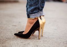 Heels, if ceremony indoors Song Of Style, Gold Heels, Street Style Inspiration, Shoe Closet, Shoe Lover, Beautiful Shoes, Nice Shoes, New Shoes