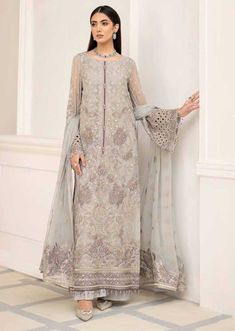 FLS-09-R - Silver Hyperbole - Readymade - Flossie Executive Collection Vol 6 2023 - Memsaab Online Pakistan Dress, Pakistani Designer Suits, Chiffon Collection, Organza Dress, Special Dresses, Pakistani Designers, Luxury Collection, Pakistani Outfits, Designer Wear