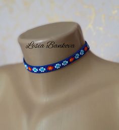 Bohemian Blue Choker With Colorful Beads, Blue Choker Necklace For Festivals, Bohemian Blue Choker Gift, Blue Bohemian Choker As A Gift, Bohemian Blue Beaded Choker Necklace, Blue Bohemian Beaded Choker Necklace, Handmade Blue Choker As Gift, Blue Beaded Choker Necklaces For Festival, Handmade Blue Choker For Gift