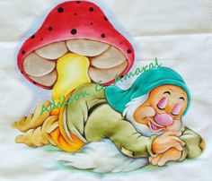 a drawing of a cartoon character laying on the ground with a mushroom in the background