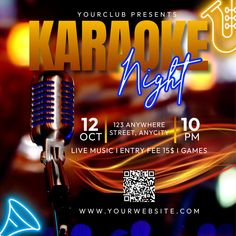 karaoke night flyer with microphone and sound board in the backgroung background