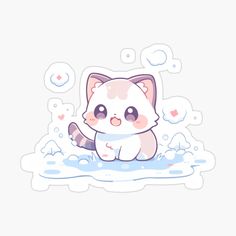 a cute little cat sitting in the water with bubbles around it's face sticker