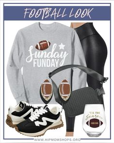 Score major style points with this elevated game day look! Perfect for football season, tailgating, or watching the big game in comfort. Featuring a cozy graphic sweatshirt, trendy sneakers, and game day accessories that take you from kickoff to overtime in style! Save this look for your next Sunday Funday! Casual Football, Outfit Ideas Casual, Day Outfit Ideas, Tailgate Outfit, Football Sunday, Sunday Style, Game Day Outfit, Sweatshirt Trendy