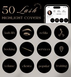 Lash Tech Instagram Highlight Covers for your Instagram Story Highlights -  These are perfect for any Instagram account - Lash Technicians, Beauty Salon Business, Eyelash Artist, Beauty Brand, Small Business etc. Make your Instagram look sleek, professional and luxurious! What's included: 50 Highlight Covers ready to use Size: 1080 x 1920 px Customizable in Canva  CANVA is a seamless and hassle free application that will allow you to easily edit your templates on any device [ Phone, Tab or Computer] It is free to register online at www.canva.com.  HOW IT WORKS: PURCHASE  THE TEMPLATE INSTANTLY RECEIVE  PDF WITH LINKS AND USER GUIDE OPEN THE TEMPLATES LINKS  CUSTOMIZE AS OFTEN AS YOU WANT DOWNLOAD TO YOUR PHONE OR  UPLOAD  STRAIGHT TO YOUR ACCOUNT. Note: Due to the digital nature of this pr Lash Tech Instagram Bio Ideas, Lash Tech Highlight Covers, Lash Highlights, Lash Tech Instagram, Branding Canva, Instagram Covers, Lash Technician, Black Highlights, Lash Room