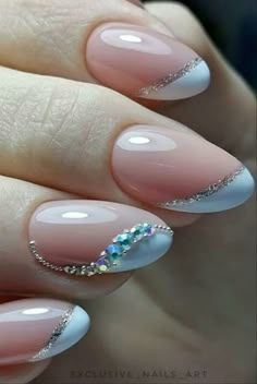 White Manicure, Awesome Nails, Nail Glitter, Art Summer, Bridal Nails, Bling Nails, Fancy Nails