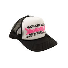 Men's Baseball Cap Black/White Black/Pink Text on Front Mesh Back 100% Polyester 95-SKO-3003 LH Merch Hats, Black Pink Logo, Denim Diy Clothes, Fashion Collection Inspiration, Designer Caps, Merch Ideas, Men's Baseball Cap, Normal Clothes, Denim Diy