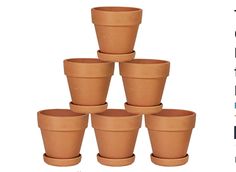 six clay pots are stacked up on top of each other in order to be used as planters