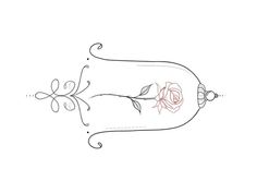 a drawing of a bottle with a rose on it and a butterfly flying through the air