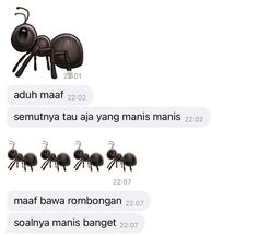 two text messages with an ant and four ants in the middle one says, adult maaf