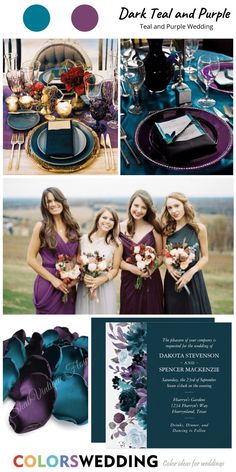 the color scheme for this wedding is teal and purple