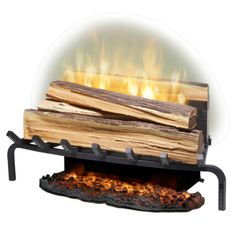 an open fire pit with logs on top and flames coming from the burner,