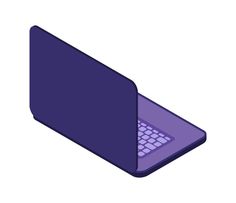 a purple laptop computer sitting on top of a white surface